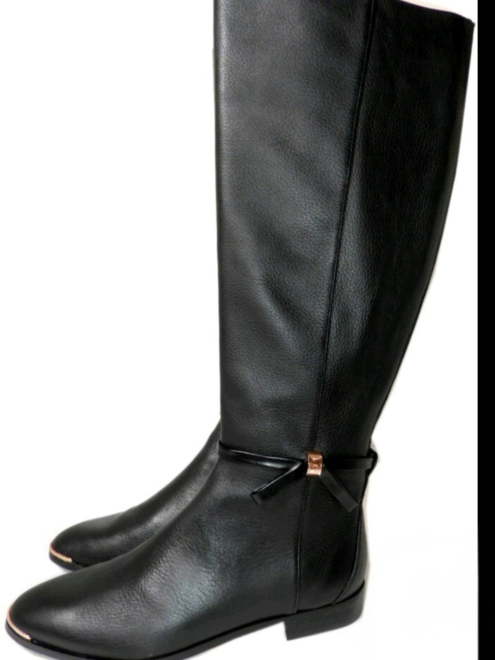 Ted Baker London Black Leather Riding Boots with Bow Accent